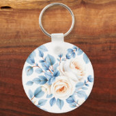 Perzikrozen Stofblauw Eucalyptuspatroon Sleutelhanger (Voorkant)