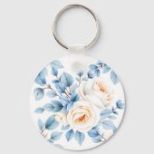 Perzikrozen Stofblauw Eucalyptuspatroon Sleutelhanger (Achterkant)