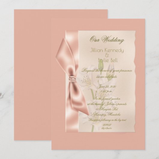 Perziksatin Ribbon Plechtige bruiloft Kaart (Voorkant / Achterkant)