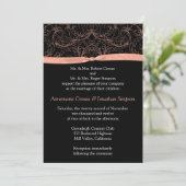 Perzikscrollers en ribbon Wedding Invitation Kaart (Staand voorkant)