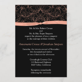 Perzikscrollers en ribbon Wedding Invitation Kaart