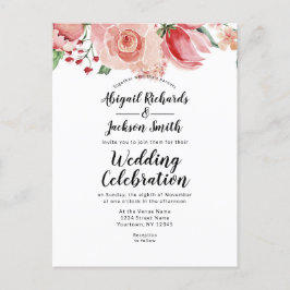 Perzikse Waterverf Floral top border Trendy Weddin Uitnodiging Briefkaart