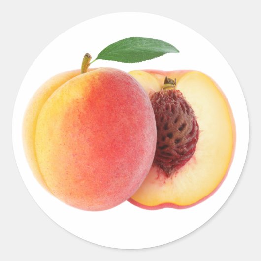 Perziksnede in helften ronde sticker (Voorkant)