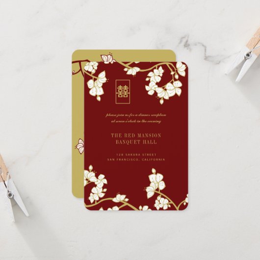 Perzikspier/krottenbloesem Dubbelgeluk Rode ontvan Kaart (Voorkant / Achterkant in situ)