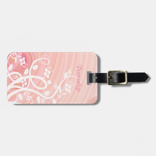 Perzikspiral Filigree bloemen boven witte Sjabloon Bagagelabel (Voorkant horizontaal)