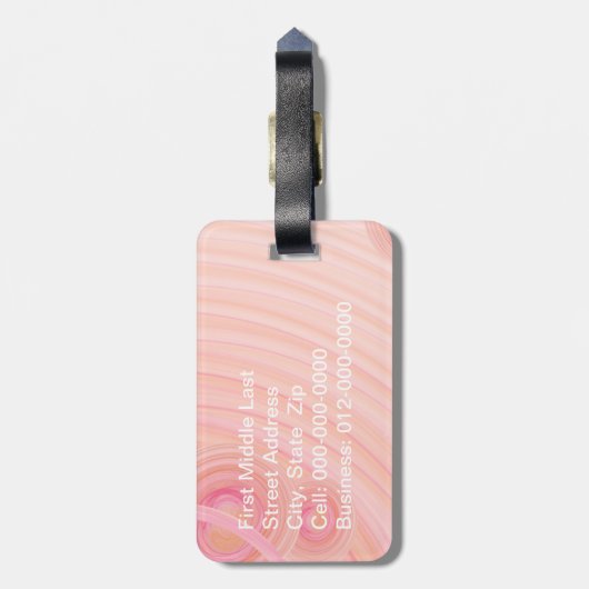 Perzikspiral Filigree bloemen boven witte Sjabloon Bagagelabel (Achterkant verticaal)