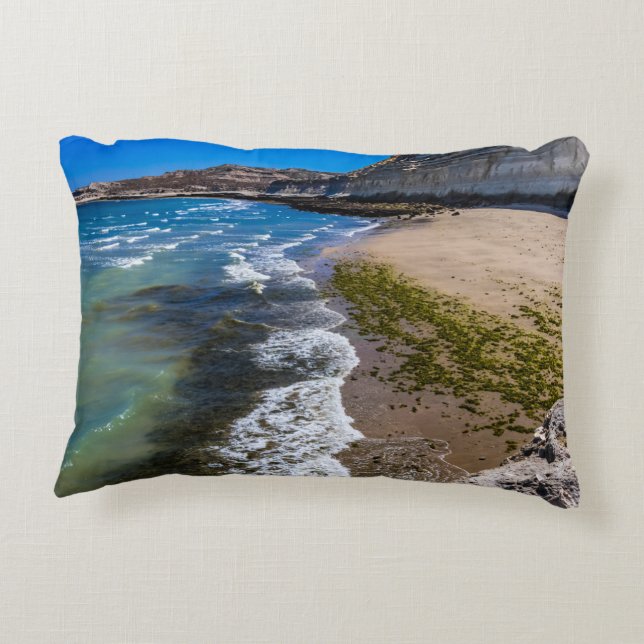 Perzikstrand in Puerto Piramides, Argentinië Accent Kussen (Achterkant)