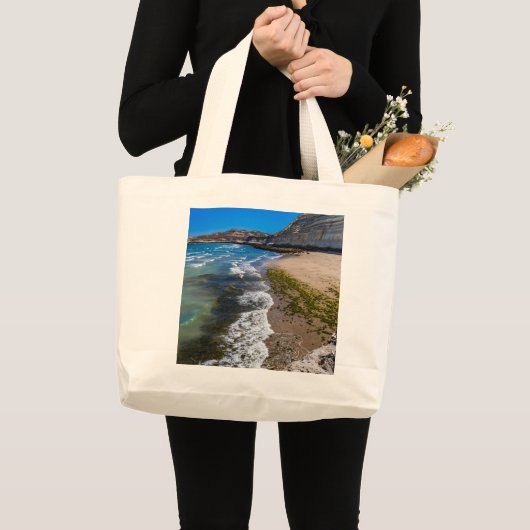 Perzikstrand in Puerto Piramides, Argentinië Grote Tote Bag (Voorkant (product))