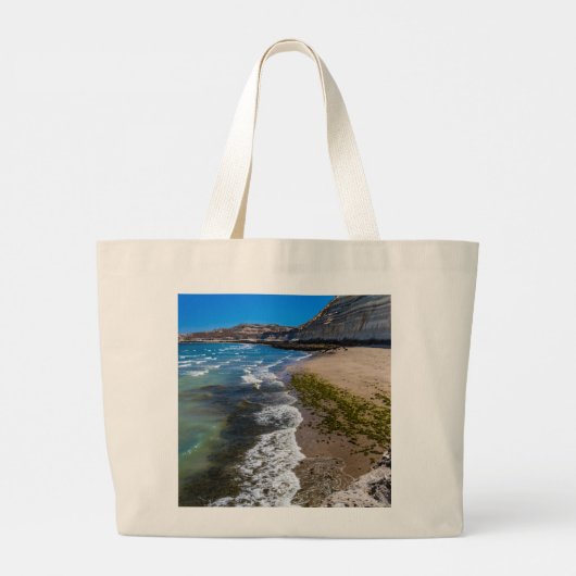 Perzikstrand in Puerto Piramides, Argentinië Grote Tote Bag (Achterkant)