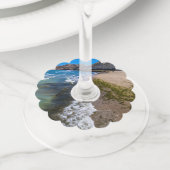 Perzikstrand in Puerto Piramides, Argentinië Wijnglaslabel (Dichtbij)