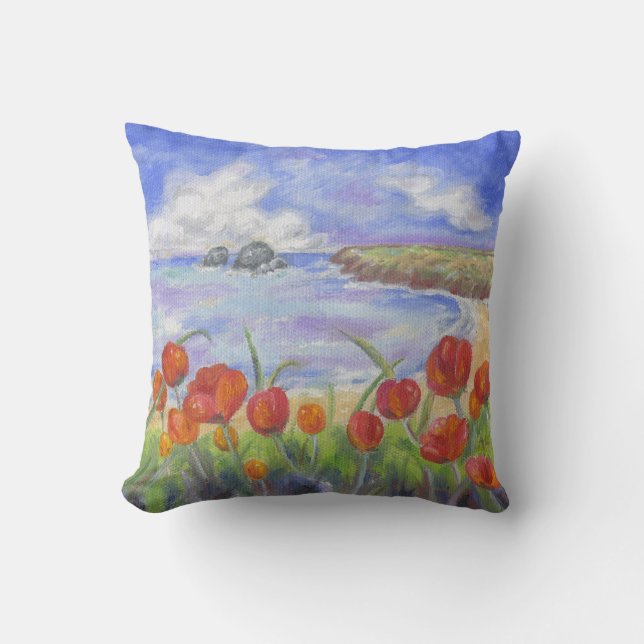 Perzikstrand met papaver kussen (Voorkant)