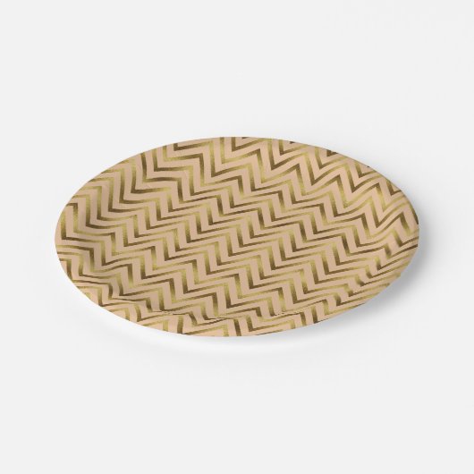 Perzikstripes en gouden Chevron-stripes Papieren Bordje (Gekanteld)