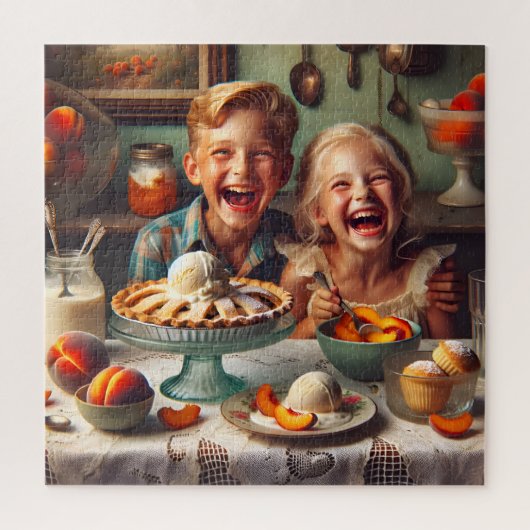 Perziktaart 1950s Retro Keukenscène Legpuzzel (Verticaal)