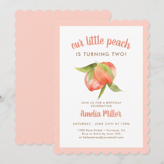 Perzikthema 2e uitnodiging van de Birthday Party (Voorkant / Achterkant)