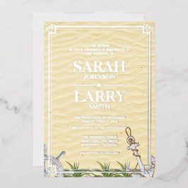 Perzikthema en legant Gold Traditional Wedding Folie Uitnodiging