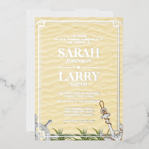 Perzikthema en legant Gold Traditional Wedding Folie Uitnodiging