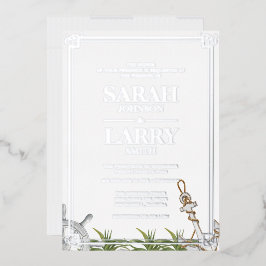 Perzikthema en legant Gold Traditional Wedding Folie Uitnodiging