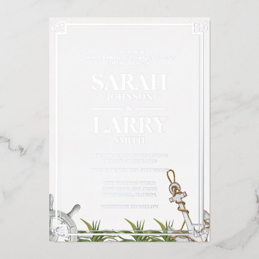 Perzikthema en legant Gold Traditional Wedding Folie Uitnodiging (Voorkant)