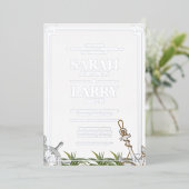 Perzikthema en legant Gold Traditional Wedding Folie Uitnodiging (Staand Voorkant)