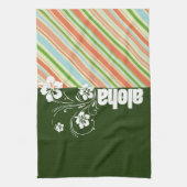 Perzikvisserij en bosgroen gestreept; Aloha Theedoek (Verticaal)