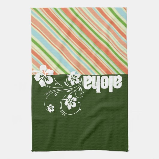 Perzikvisserij en bosgroen gestreept; Aloha Theedoek (Verticaal)