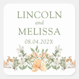  perzikwand en witte zweep vierkante sticker