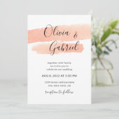 Perzikwaterverf. Eenvoudige moderne bruiloft Kaart (Staand voorkant)