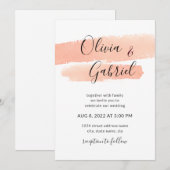 Perzikwaterverf. Eenvoudige moderne bruiloft Kaart (Voorkant / Achterkant)