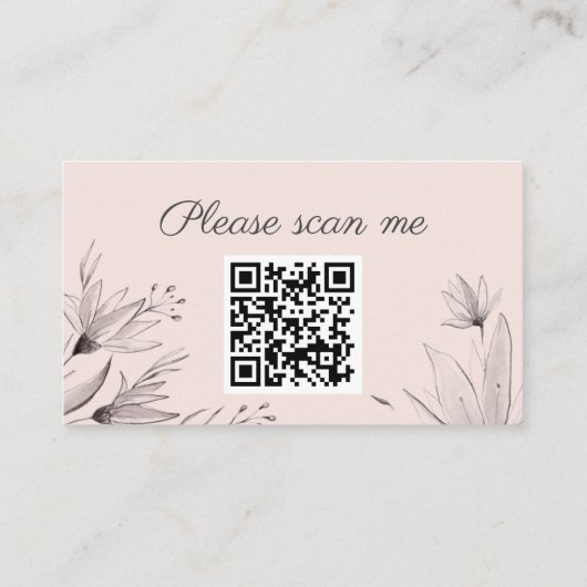Perzikwebsite en Grijze bloemige QR code bruiloft Informatiekaartje (Achterkant)