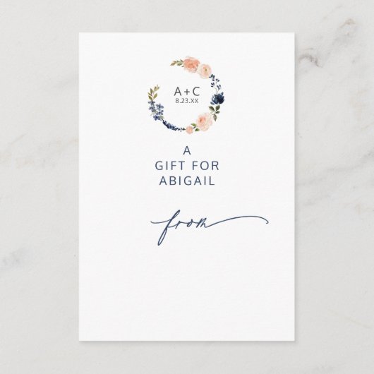 Perzikweergave en blauw Vrijgezellenfeest voor Flo Informatiekaartje (Achterkant)