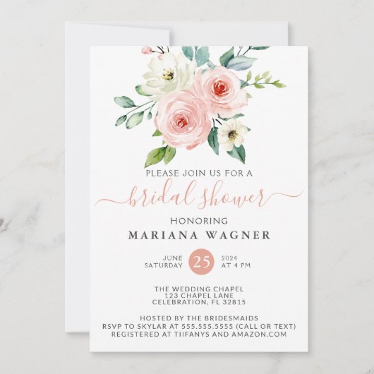 Perzikwitte Waterverf Floral Vrijgezellenfeest Inv Kaart (Voorkant)