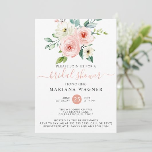 Perzikwitte Waterverf Floral Vrijgezellenfeest Inv Kaart (Staand voorkant)