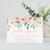 Perzikwitte Waterverf Floral Wedding RSVP-kaart Bedankkaart (Staand voorkant)