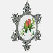 Perzikzijde Tortelduifjes Tin Sneeuwvlok Ornament (Links)