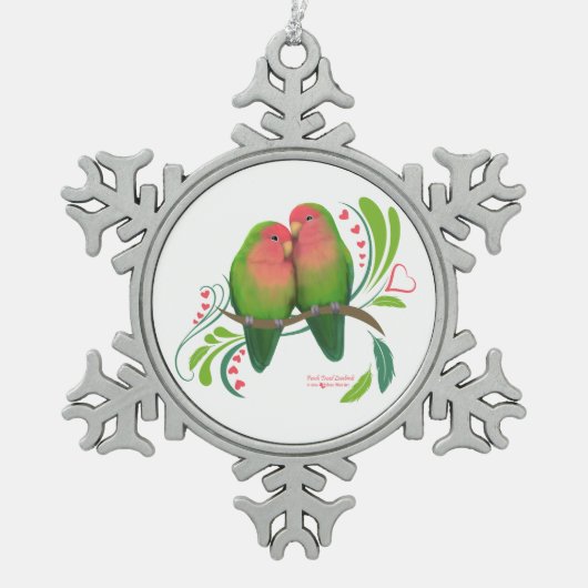 Perzikzijde Tortelduifjes Tin Sneeuwvlok Ornament (Voorkant)