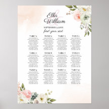 Perzikzitje en Groene Floral Wedding Seating Chart