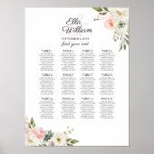 Perzikzitje en Groene Floral Wedding Seating Chart Poster (Voorkant)