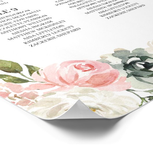 Perzikzitje en Groene Floral Wedding Seating Chart Poster (Hoek)