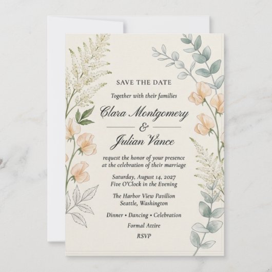 Perzikzoete Erwt, Astilbe en Eucalyptus Kaart (Voorkant)