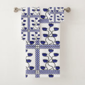 Perzisch Aziatisch blauw Floral Geometric Pattern Bad Handdoek (Insitu)