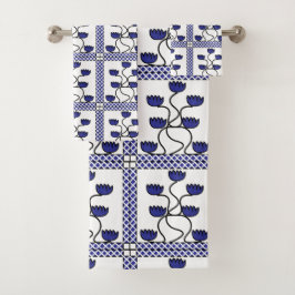 Perzisch Aziatisch blauw Floral Geometric Pattern Bad Handdoek