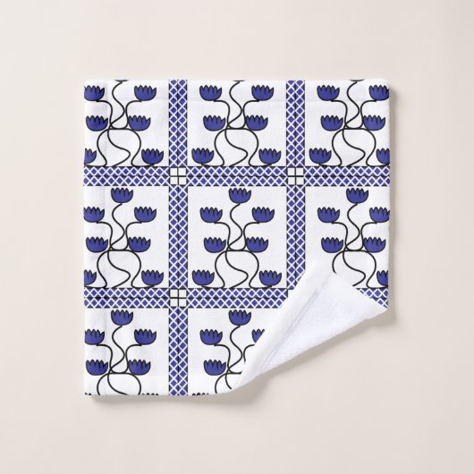 Perzisch Aziatisch blauw Floral Geometric Pattern Bad Handdoek (Wasdoekje)