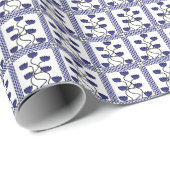 Perzisch Aziatisch blauw Floral Geometric Pattern Cadeaupapier (Rol Hoek)