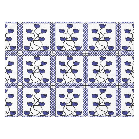 Perzisch Aziatisch blauw Floral Geometric Pattern Tafelkleed (Voorkant (Horizontaal))