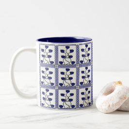 Perzisch Aziatisch Floral Blue Flowers Patroon Tweekleurige Koffiemok