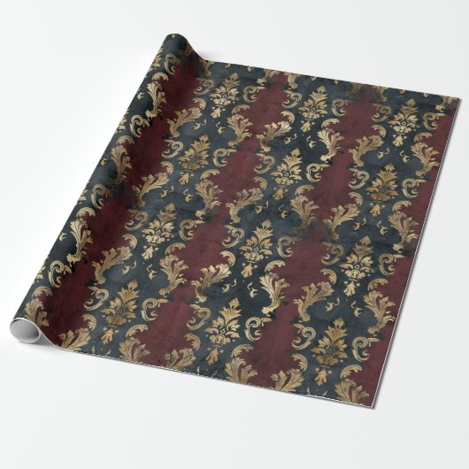 Perzisch Goud Damask Noir Patroon (1) Cadeaupapier (Uitgerold)
