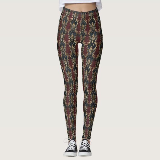 Perzisch Goud Damask Noir Patroon (1) Leggings (Voorkant)