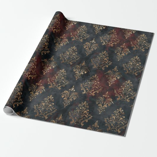 Perzisch Goud Damask Noir Patroon (2) Cadeaupapier (Uitgerold)