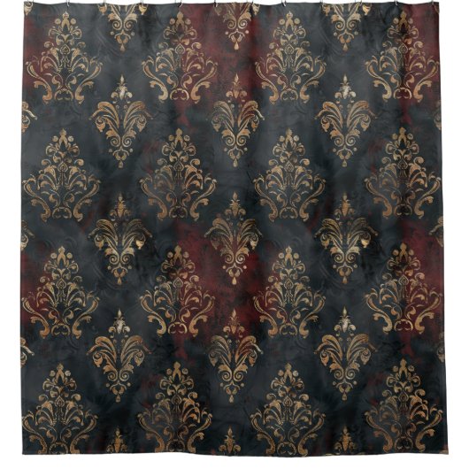 Perzisch Goud Damask Noir Patroon (2) Douchegordijn (Voorkant)
