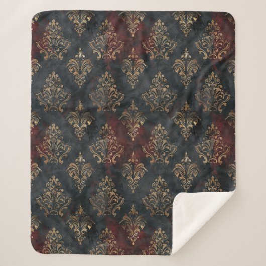 Perzisch Goud Damask Noir Patroon (2) Sherpa Deken (Voorkant)